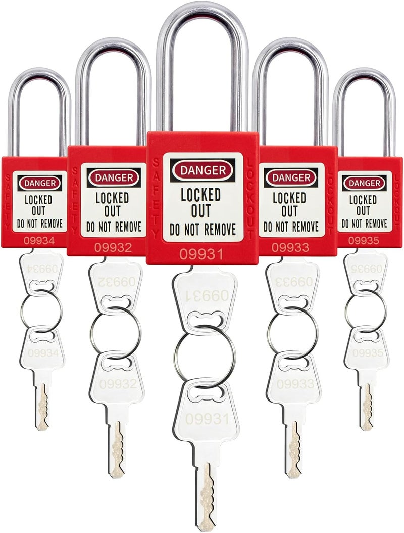 SATTRON Lockout Tagout Lock Red 5pcs Set, Loto Product Padlocks Keyed Different, OSHA Compliant, Loto Locks Safety Locks with Keys for Lock Out Tag Out Stations and Devices - Image 1